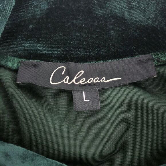 Calessa Mock Neck Blouse Top Large Green Velvet Burnout Whimsigoth Forest Fairy - Picture 3 of 6